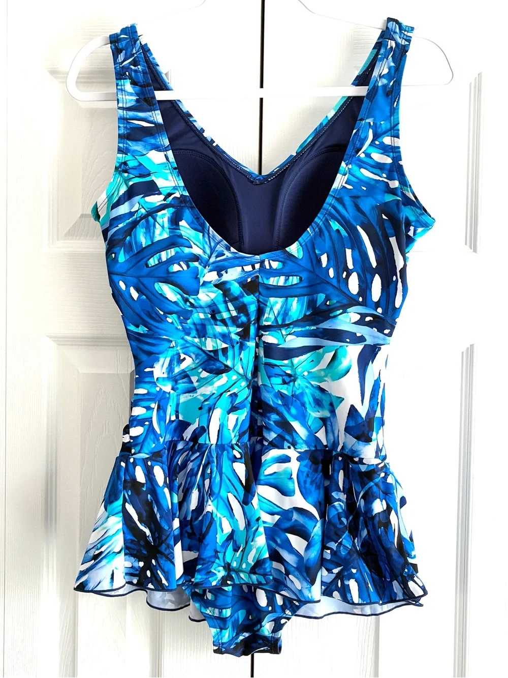 Ceeb Swim Dress 14 Blue Tropical One Piece Swimsuit Ruched Tummy Control Coastal - Picture 6 of 14